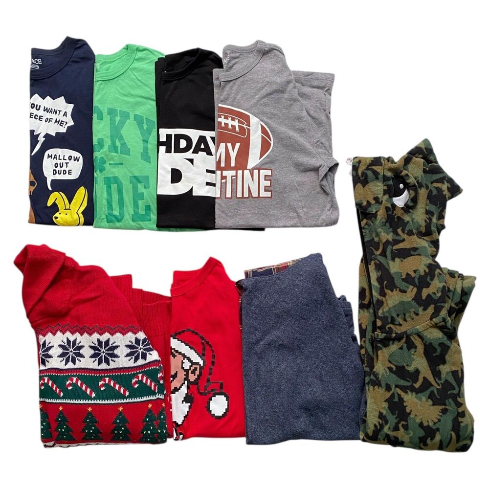 Lot of 8 Boys Winter Clothes Shirts Holiday T-Shirts Christmas Sweater Size 16